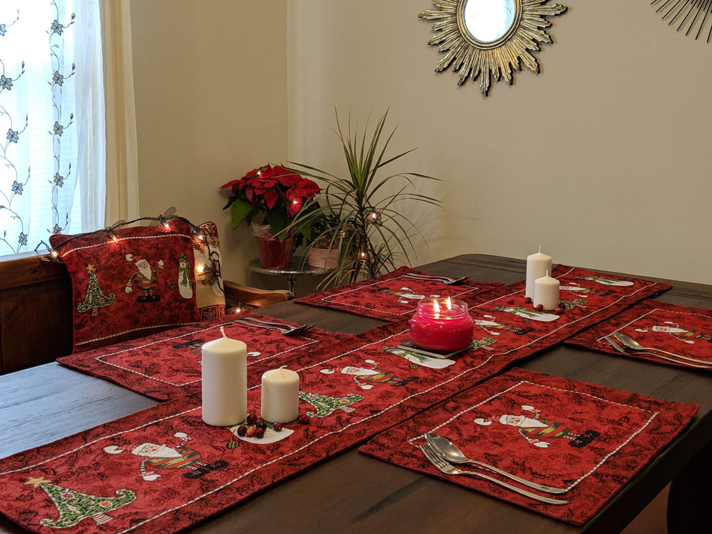 Tache Here Comes Santa Claus Vintage Holiday Woven Tapestry Red Christmas Placemat Set of 4 (8577PM)