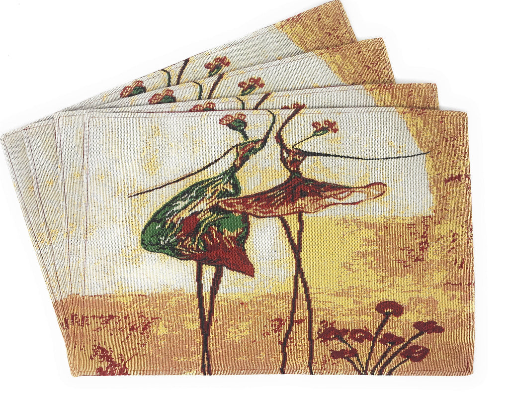 Tache Abstract Art Ballet Ballerina Dancers Beige Woven Tapestry Placemat Set (18110)