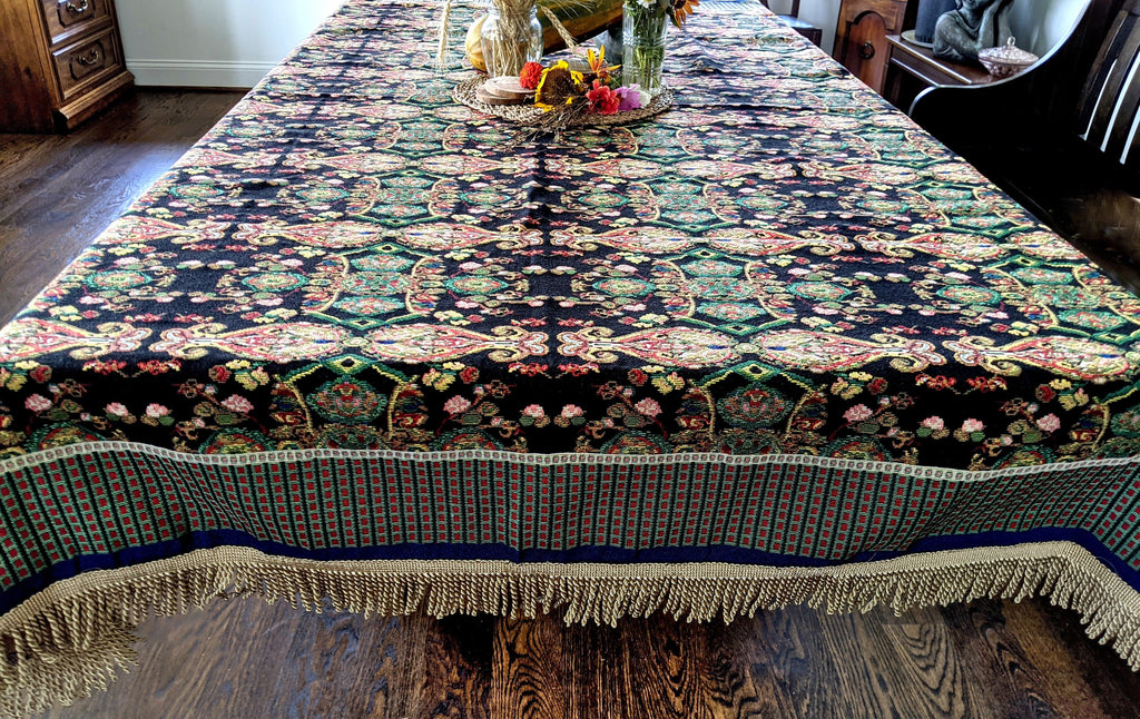 Tache Elegant Black Ornate Paisley Woven Tapestry Tablecloth (18192)