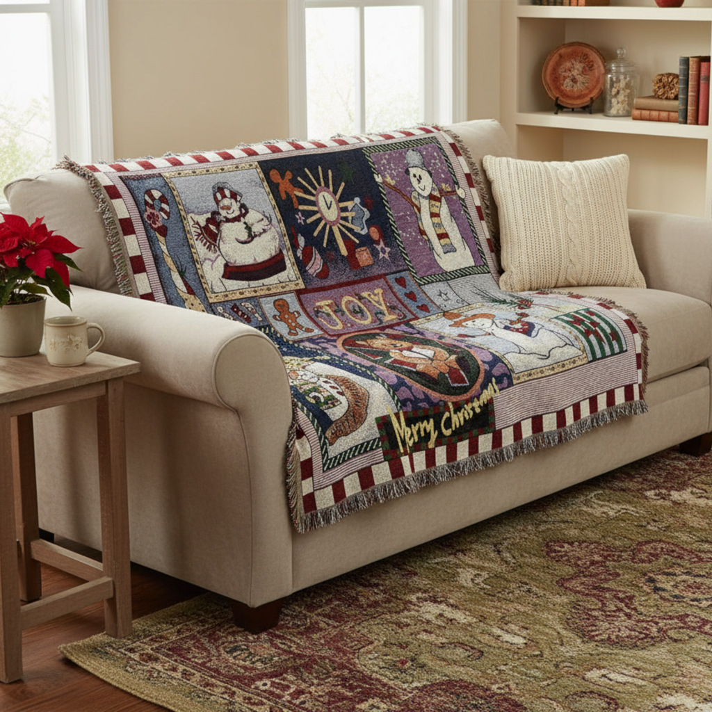 Tache Wonderful Season Snowman Tapestry Throw Blanket with Fringe (2270)