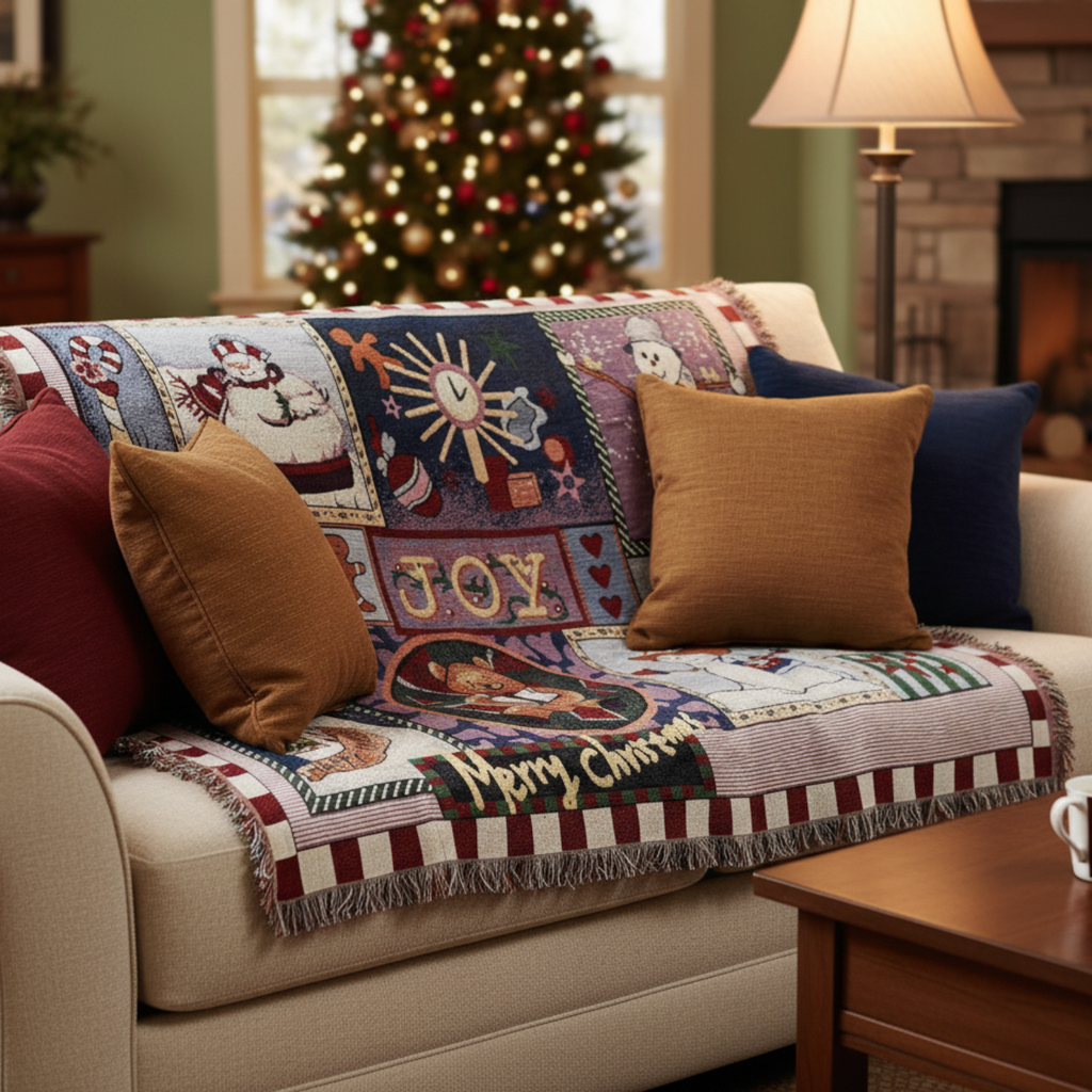 Tache Wonderful Season Snowman Tapestry Throw Blanket with Fringe (2270)
