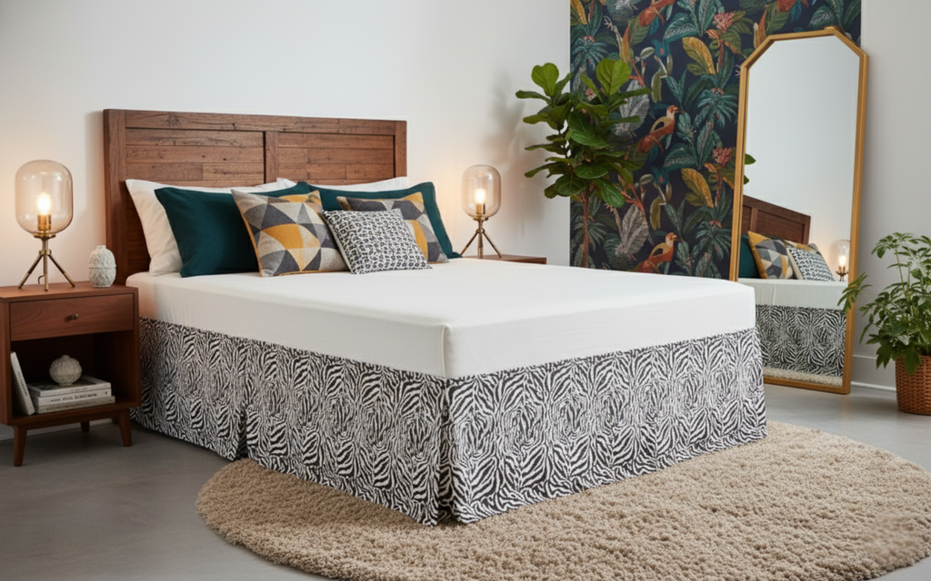 Tache Winter Moon Black Stripe Zebra Animal Print Gold Tailored Platform 14" Bed Skirt Dust Ruffle (BSK-4358L)
