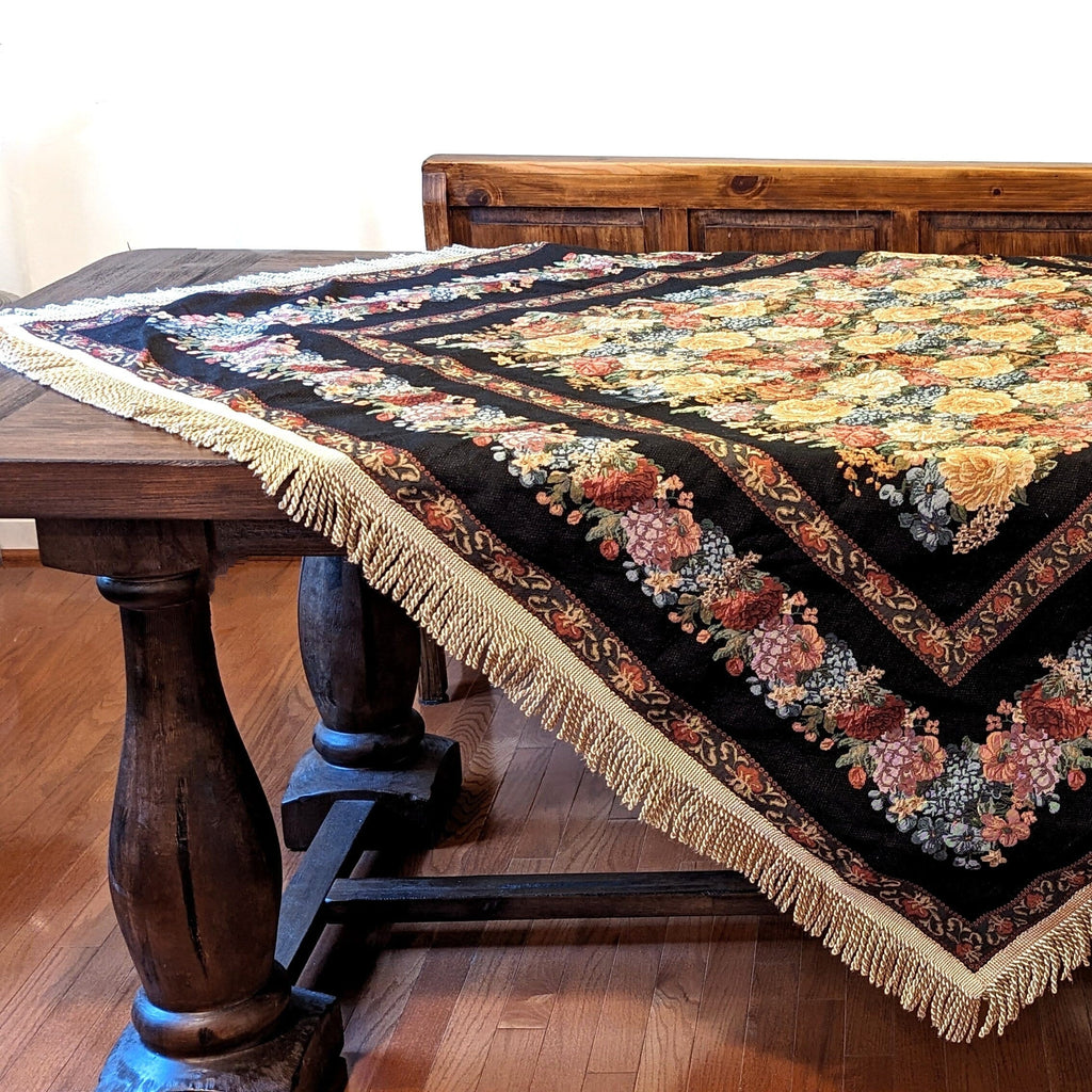 Tache Country Rustic Floral Black Midnight Awakening Tablecloth (3089BL)