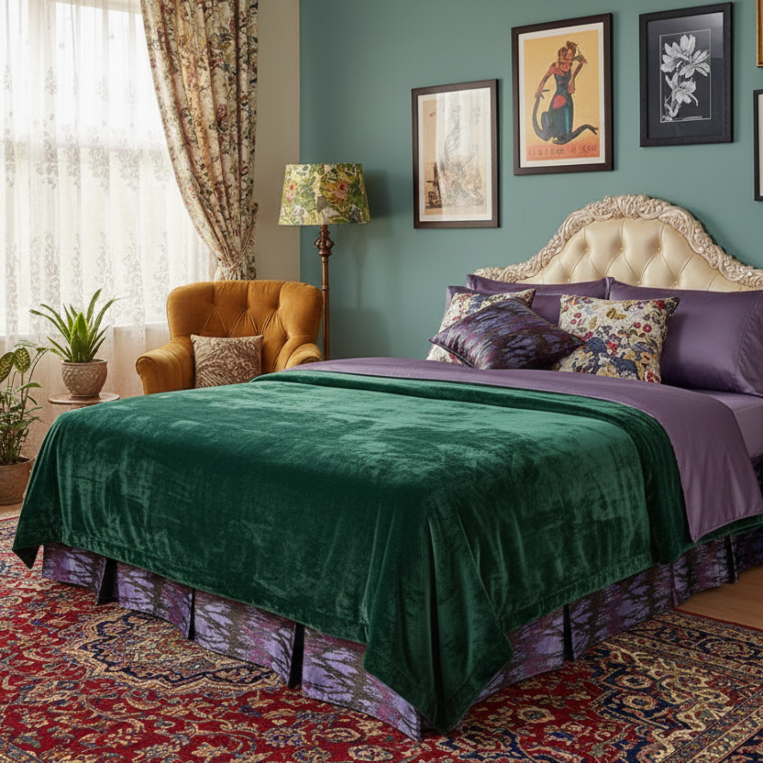 Tache Abstract Mixed Purple Satin Tailored Platform 14" Bed Skirt Dust Ruffle (BSK-4362L)
