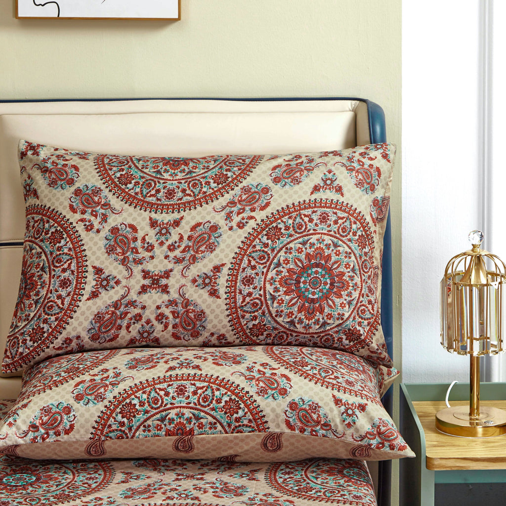 Tache Bohemian Desert Medallion Boteh Paisley Taupe Fitted Sheet / Flat Sheet (TJ3502)