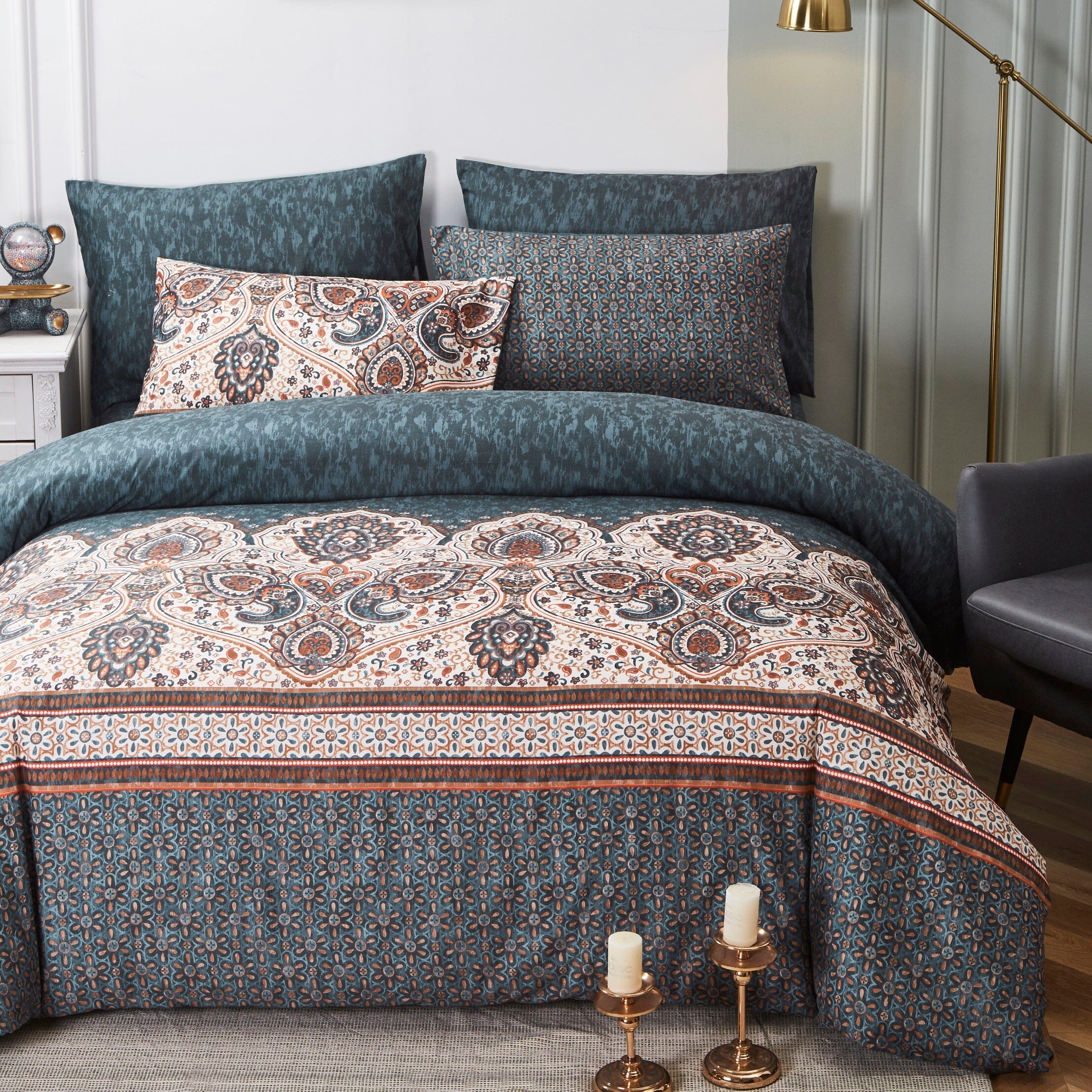 Tache Rustic Paisley Mandala Palace Floral Watercolor Dark Teal Duvet Cover (KF174)