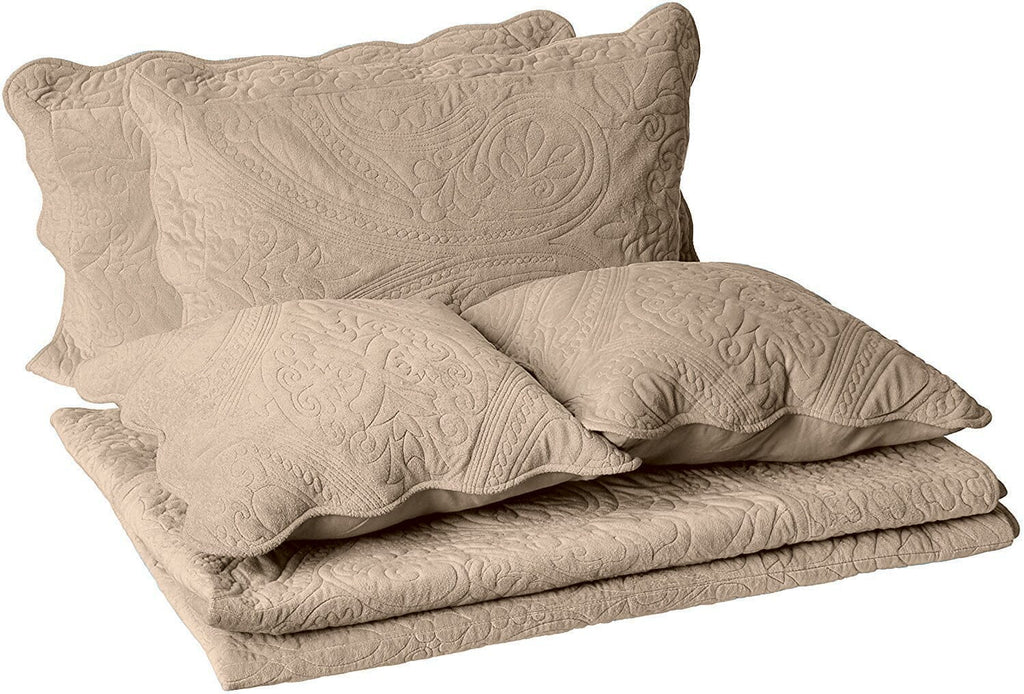 Tache Super Soft Tan Scalloped Magic Carpet Quilted Fleece Bedspread Set (DXJ109042-1)