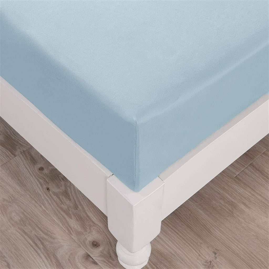 DaDa Bedding Cotton Soothing Light Sky Blue Fitted Sheet (JHW-604)