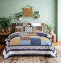 Tache Prairie Sunset White Blue Yellow Brown Floral Cotton Patchwork Quilt Set (JHW-887)