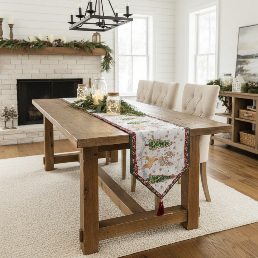Tache Winter Forest Reindeer Vintage Holiday Woven Tapestry Table Runners (9192TR)