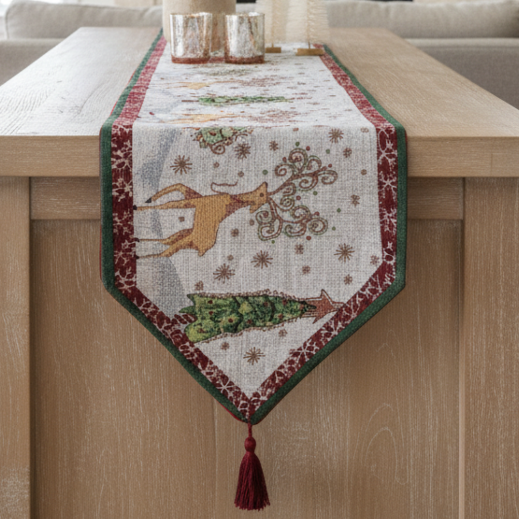 Tache Winter Forest Reindeer Vintage Holiday Woven Tapestry Table Runners (9192TR)