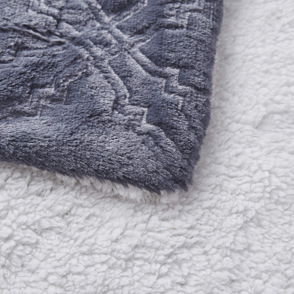 Tache Faux Fur Steel Navy Blue Diamond Trellis Pattern Throw Blanket (3390)