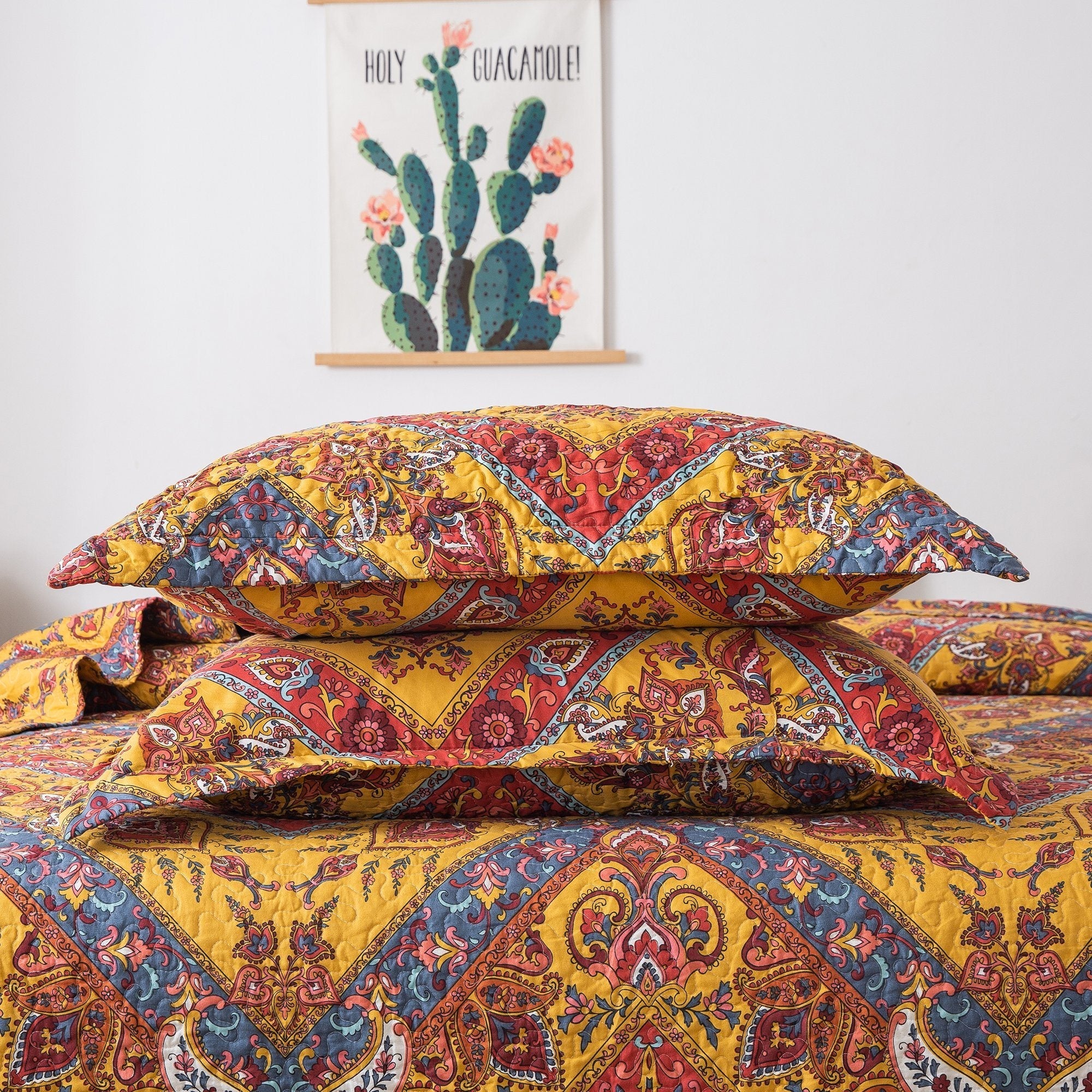 Tache Mustard Yellow Blue Red Paisley Chevron Hanging Gardens Pillow Sham 2-Pieces (HS3148Y)