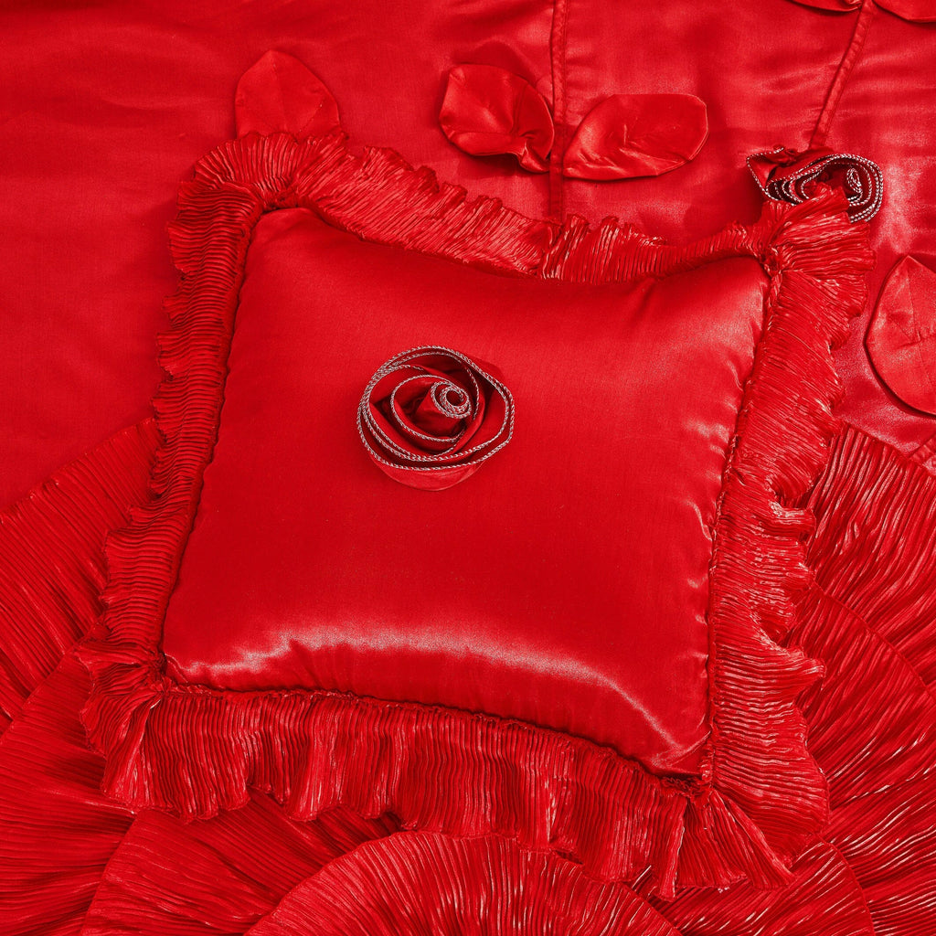 Tache Satin Ruffle Victorian Glam Romantic Red Rose Comforter Set (HY4174)