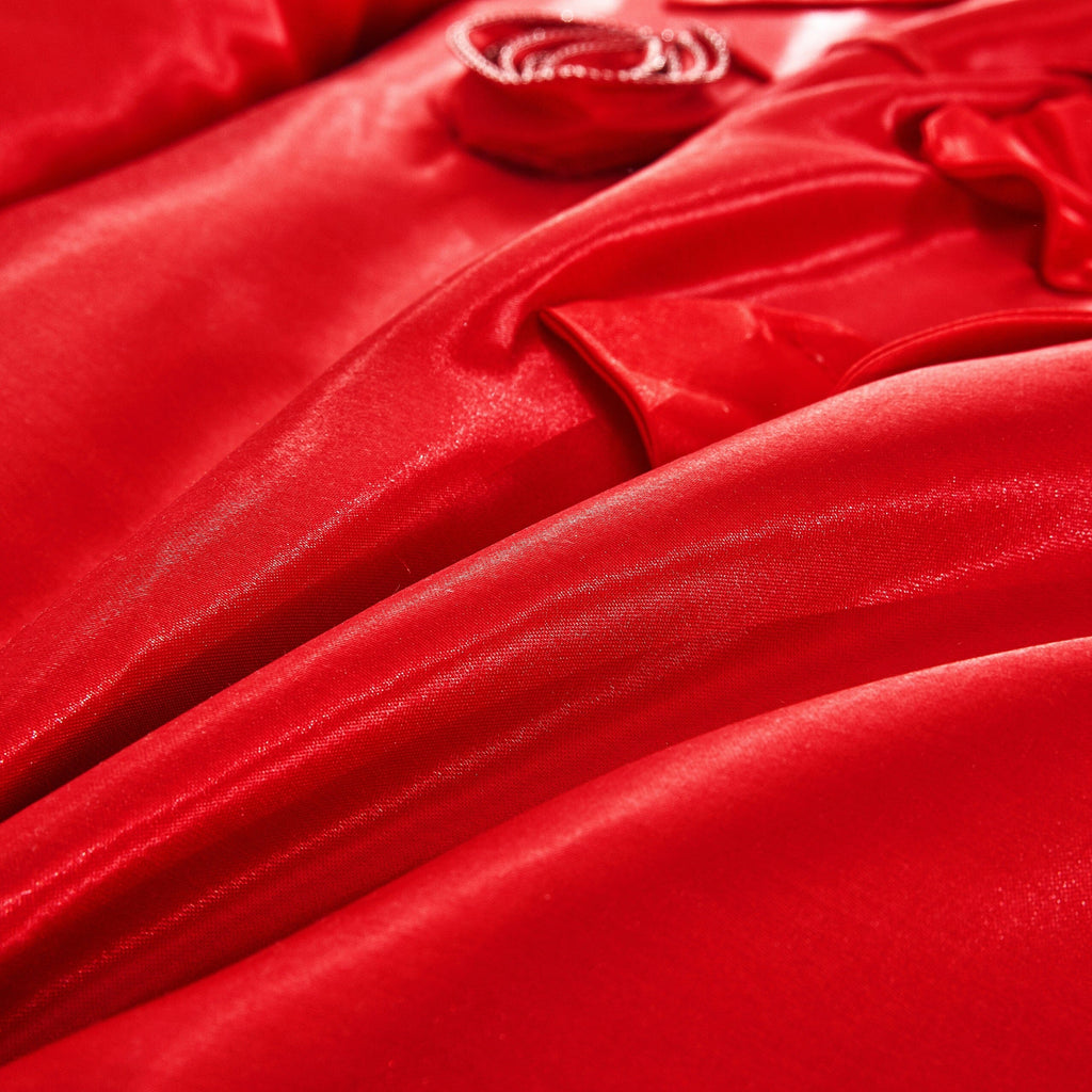 Tache Satin Ruffle Victorian Glam Romantic Red Rose Comforter Set (HY4174)