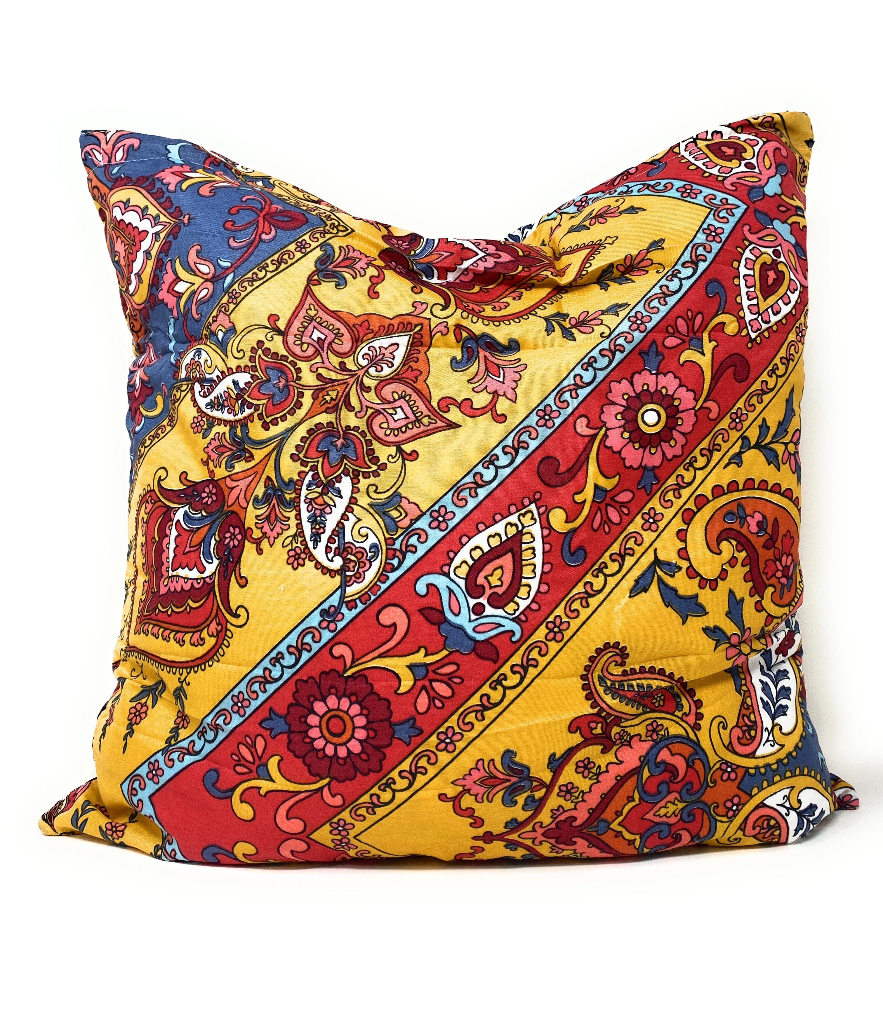 Tache Mustard Yellow Blue Red Paisley Chevron Hanging Gardens Cushion Cover 2-Pieces (HS3148Y)