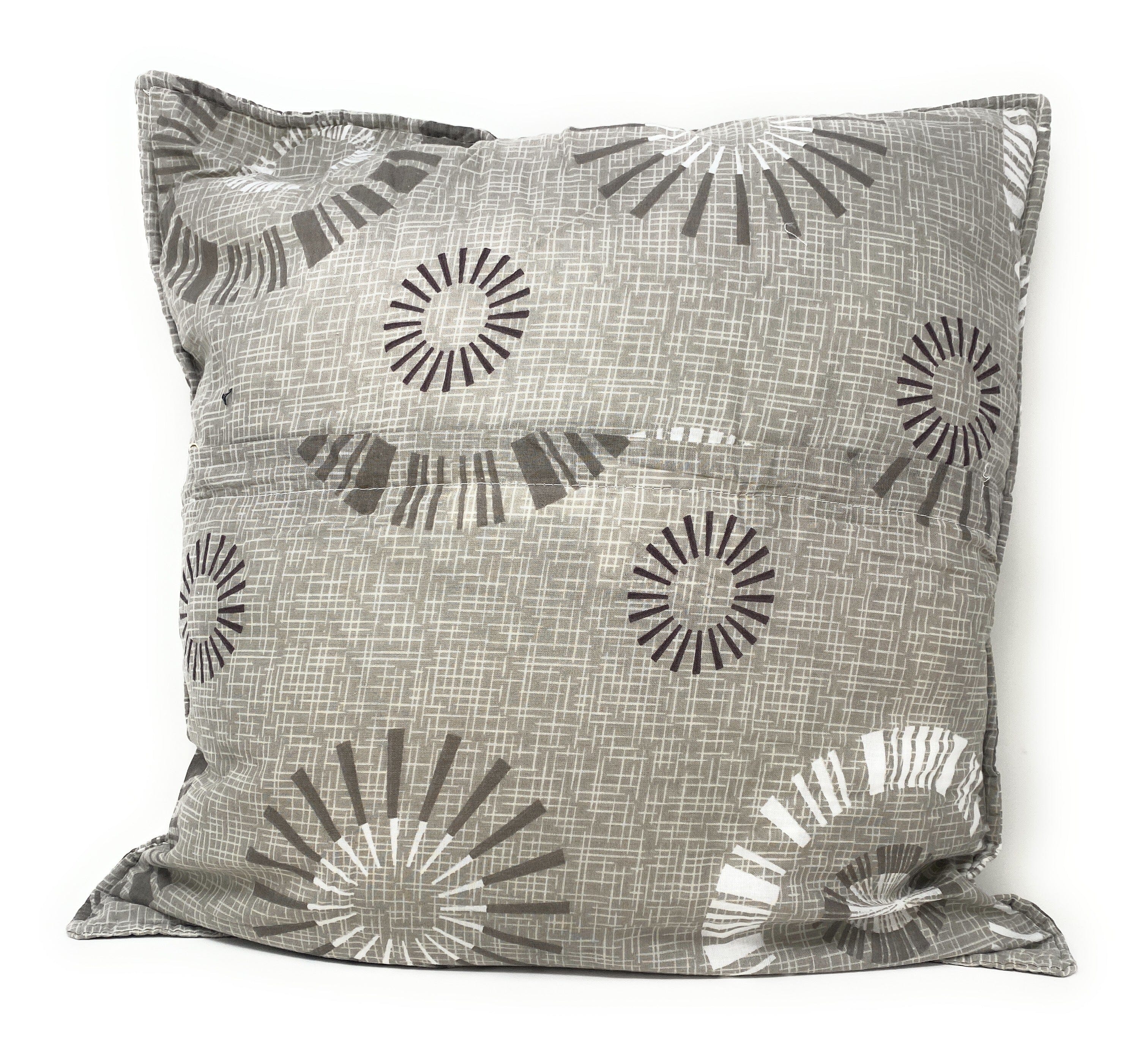 Tache Cotton Taupe Beige Striped Floral Geometric Starburst Decorative 18x18" Throw Pillow Covers -  2-Pieces (DXJ107076)