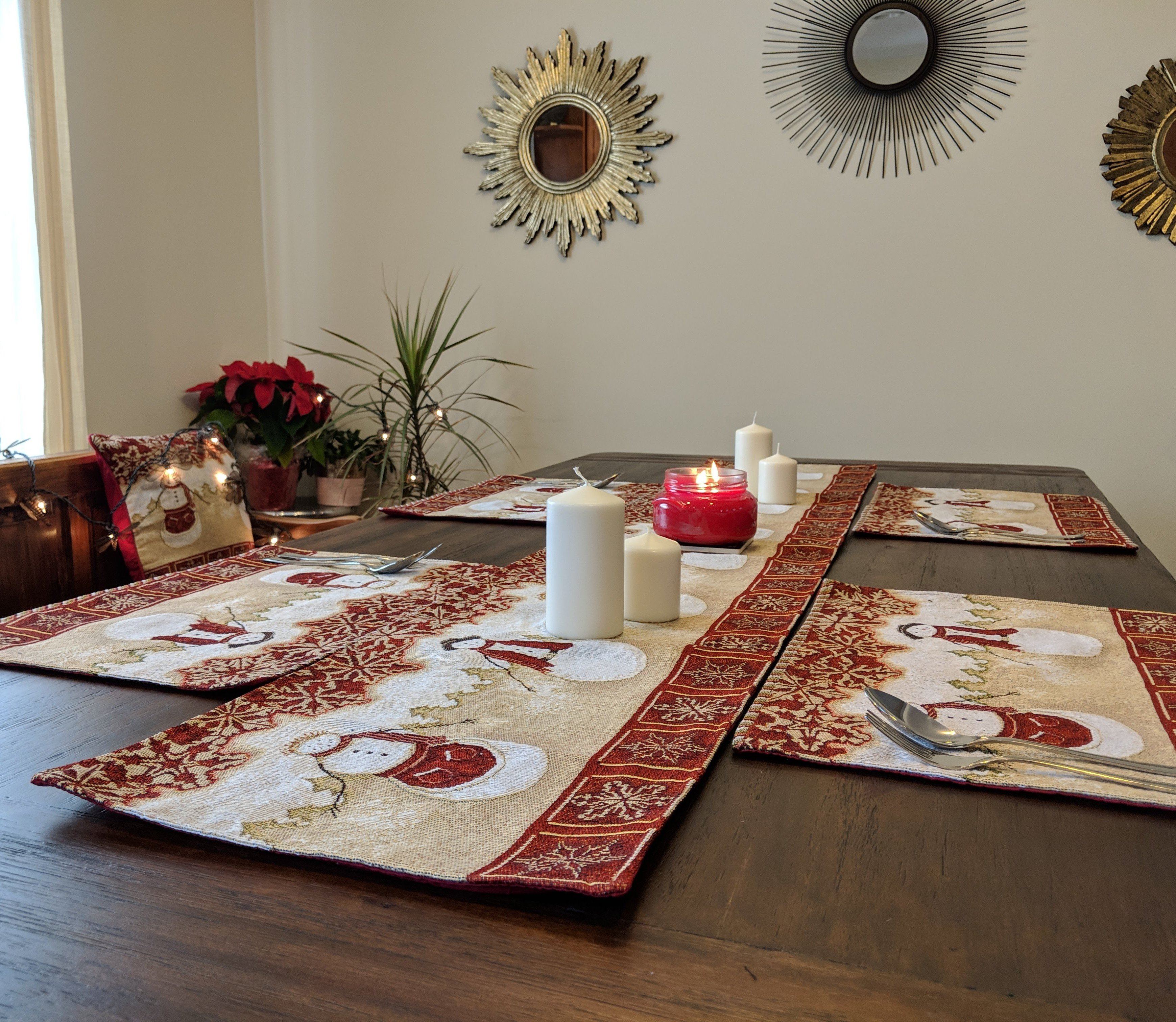 Tache Mr. & Mrs. Snowman Couple Woven Tapestry Table Runners (10323TR)