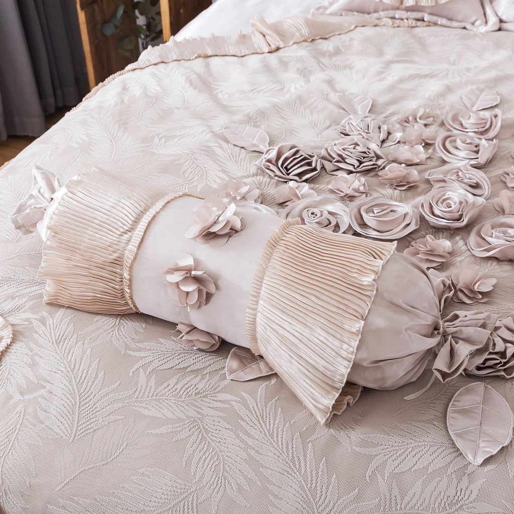 Tache Satin Floral Lace Ruffle Crème Beige Sweet Victorian Luxurious Comforter Set (MZ002C)