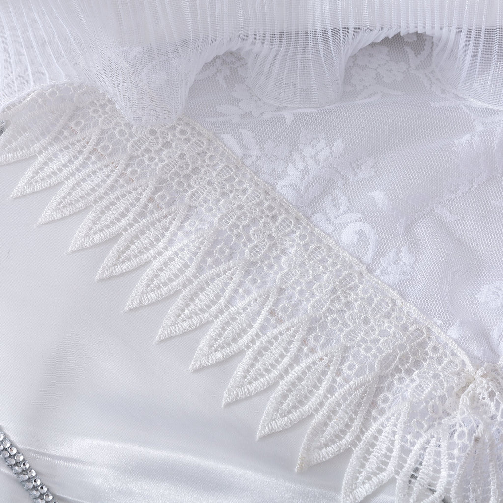 Tache Ruffle Floral Lace Satin White Pink Luxury Delicate Rose Comforter Set (MA125)