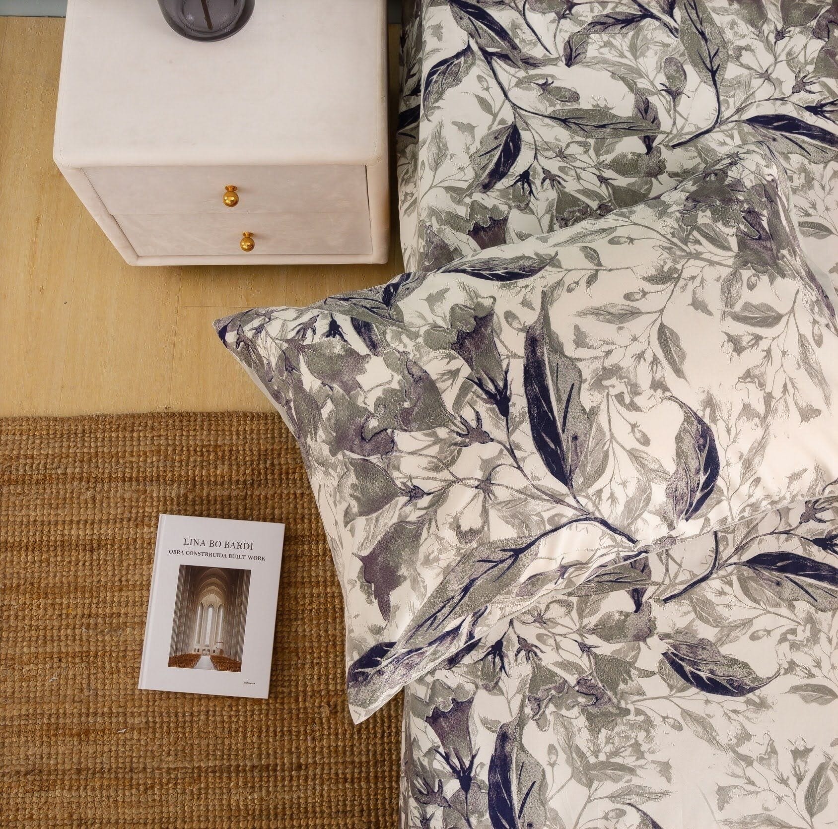Tache Microfiber Abstract Wispy Leaf Taupe Grey Fitted Sheet / Flat Sheet (JHW-843)