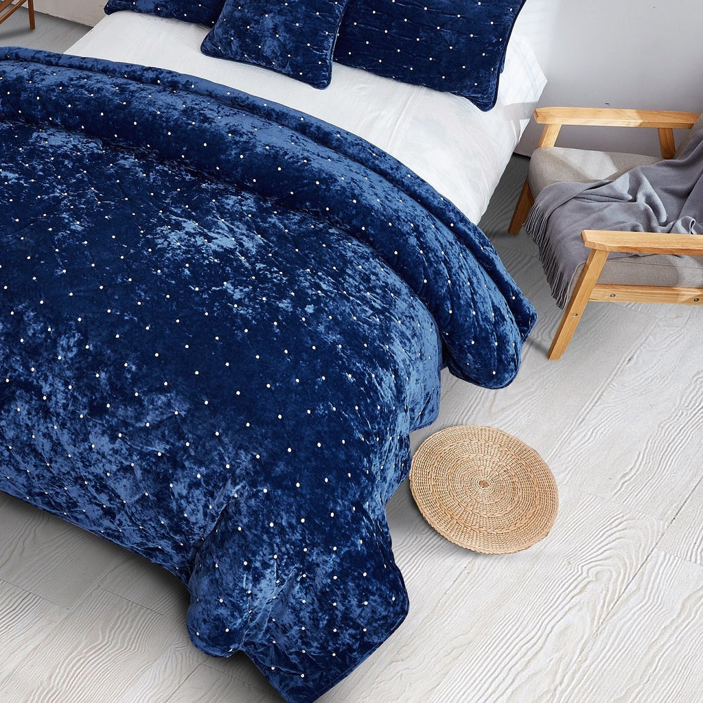 Tache Plush Dreams Dark Royal Blue Tufted Velvet Quilt Set (JHW-853DB)