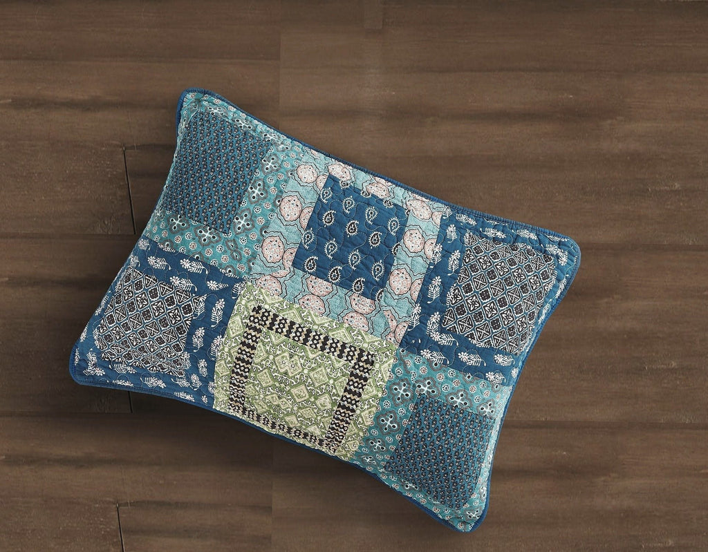 Tache Cotton Patchwork Teal Blue Green Paisley Bohemian Ocean Pillow Sham (JHW-888)