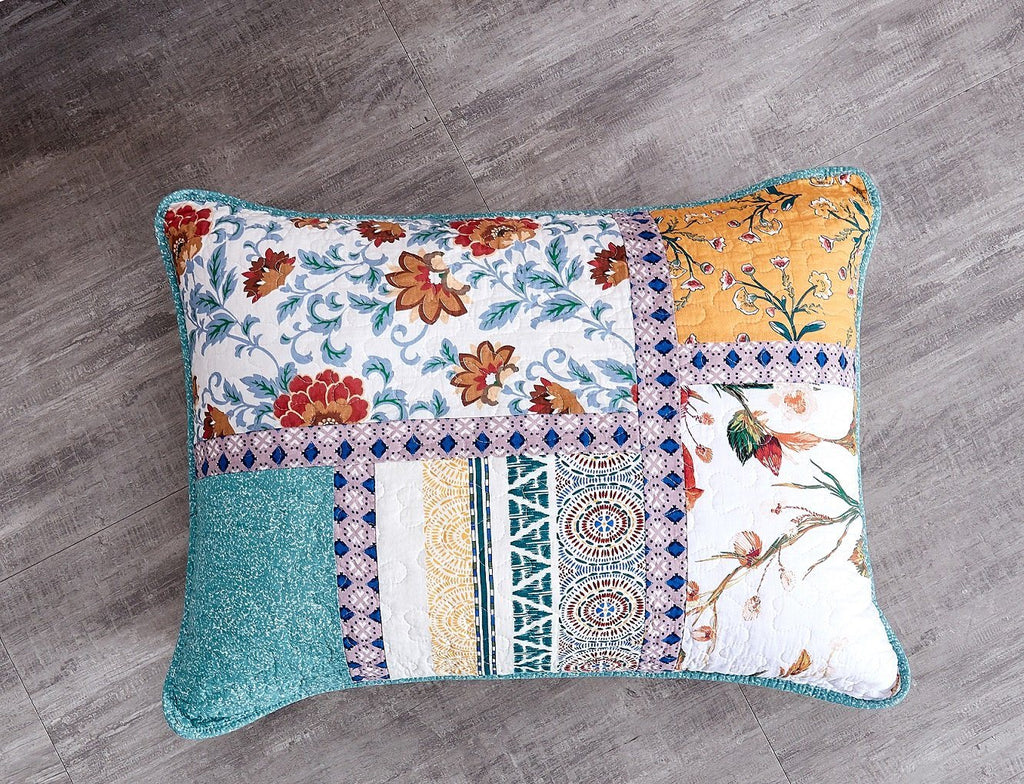 Tache Old World Garden Pastel Blue Yellow Red Hummingbirds Cotton Patchwork Quilt Set (JHW-936)