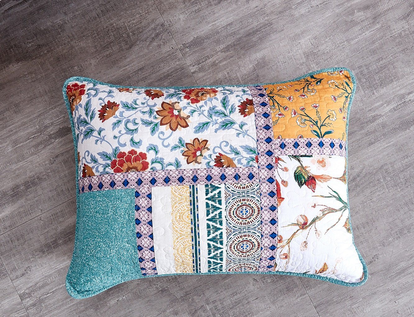 Tache Cotton Patchwork Blue Yellow Old World Hummingbirds Garden Pillow Sham (JHW-936)