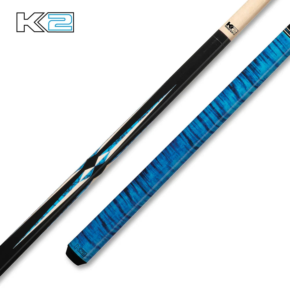 K2 KL141 Gloss Black Cue With Turquoise/White Floating Points & Blue Curly Design