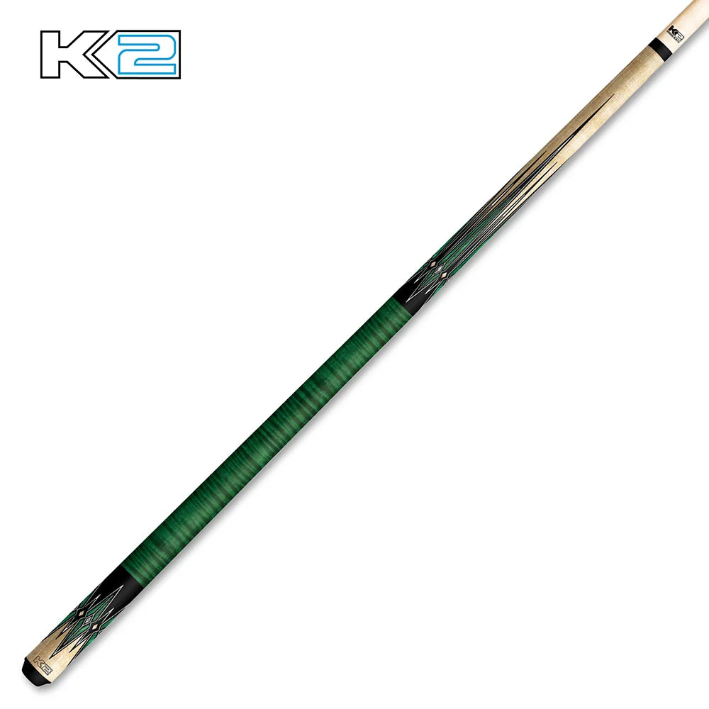 K2 KL180 Wrapless Gloss Cue with Birdeye & Green/Black Points Design