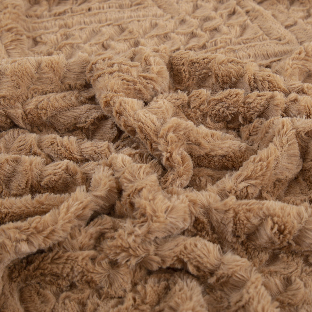 Tache Caramel Brown Faux Fur Throw Blanket Chevron Geometric Embossed (#10)