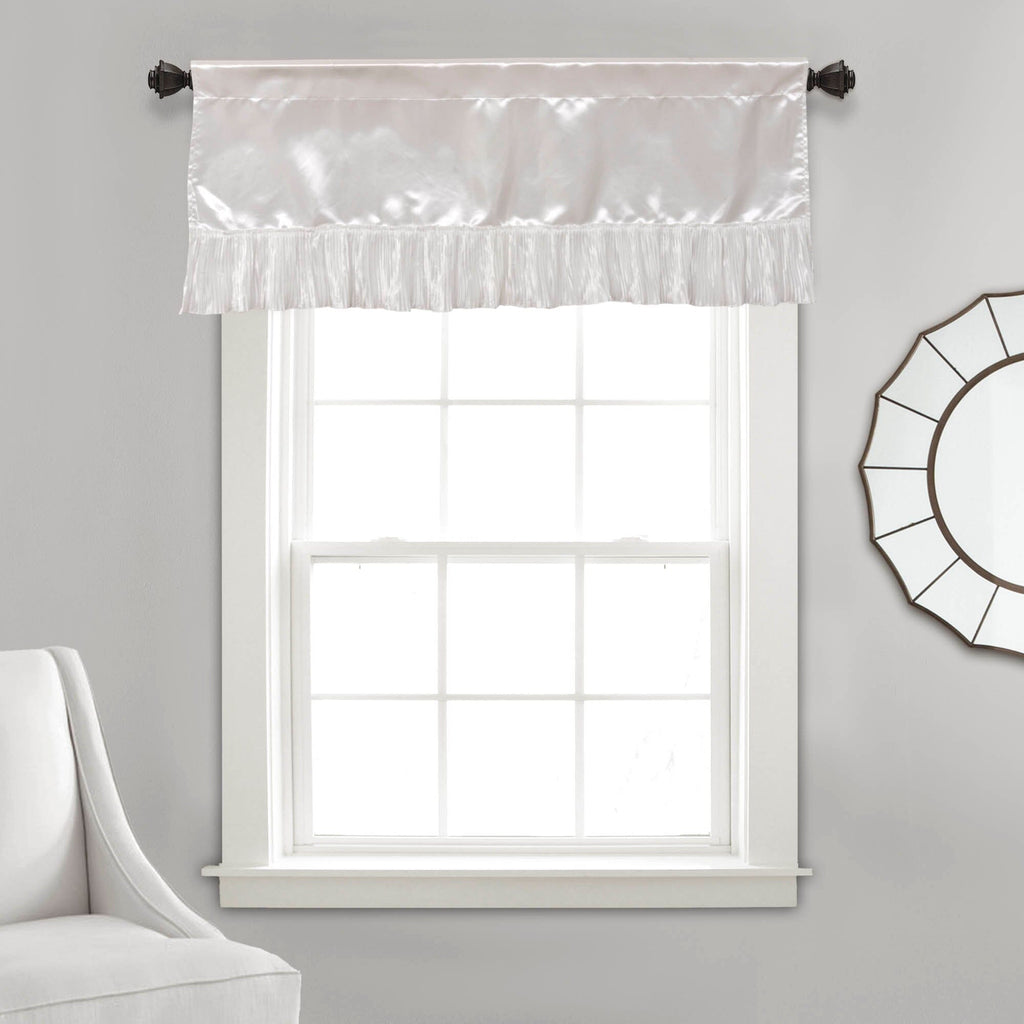 Tache Satin Ruffle Sweet Victorian Window Curtain Tailored Valance 18x52" White (MZ002)