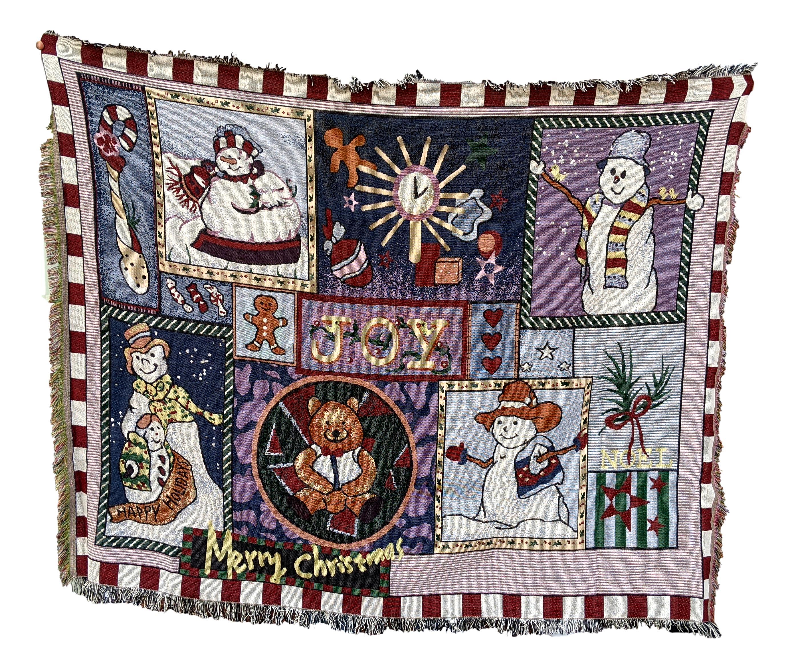 Tache Wonderful Season Snowman Tapestry Throw Blanket with Fringe (2270)