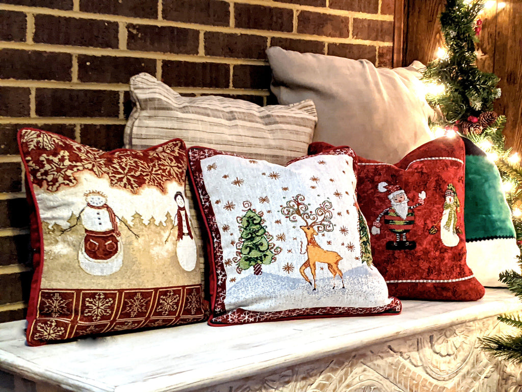 Tache Mr. & Mrs. Snowman Couple Woven Tapestry Throw Pillow Cover (10323CC)