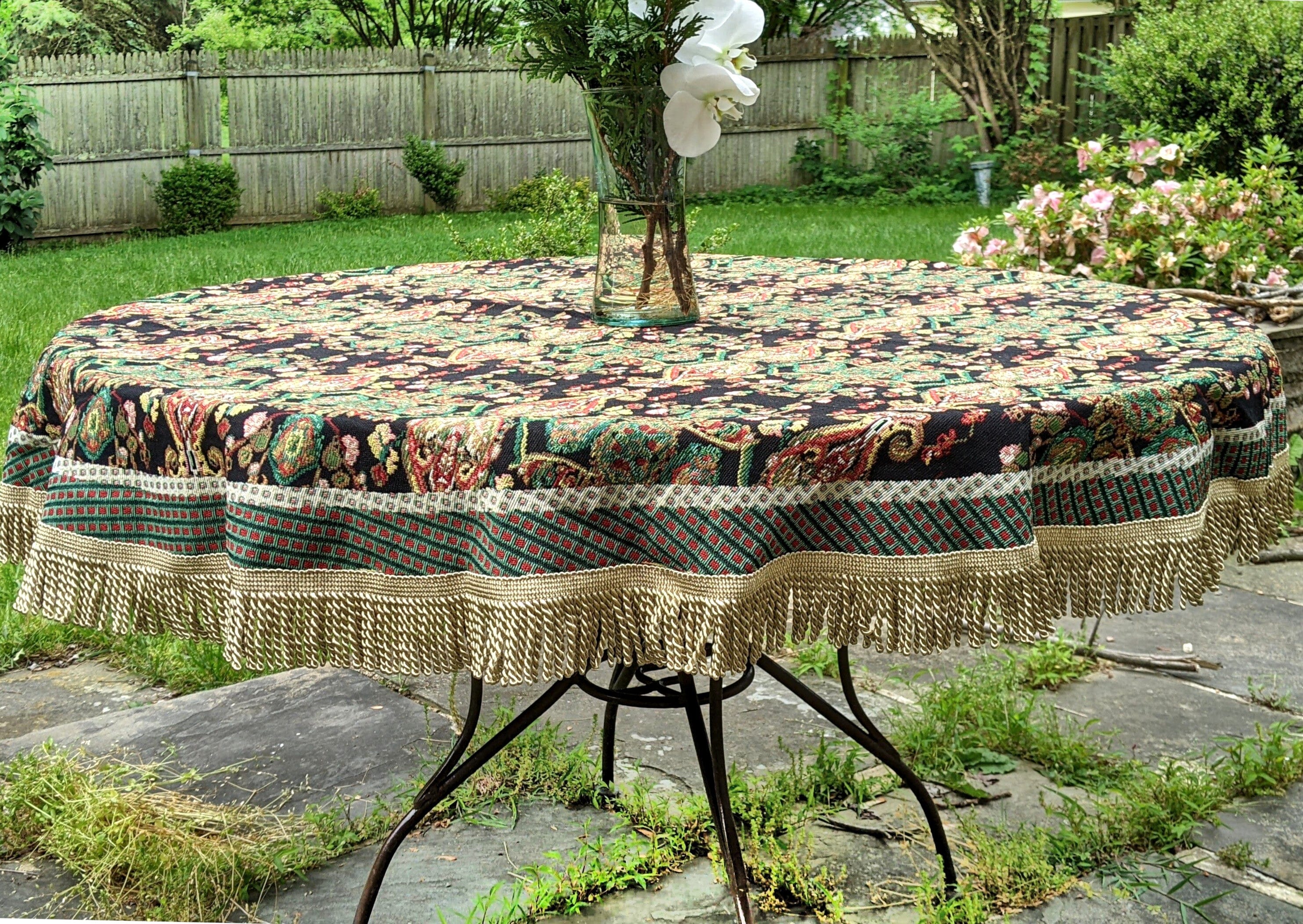 Tache Elegant Black Ornate Paisley Woven Tapestry Tablecloth (18192)