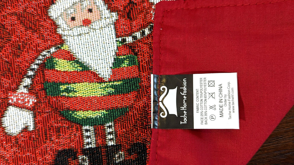 Tache Here Comes Santa Claus Vintage Holiday Woven Tapestry Red Christmas Placemat Set of 4 (8577PM)