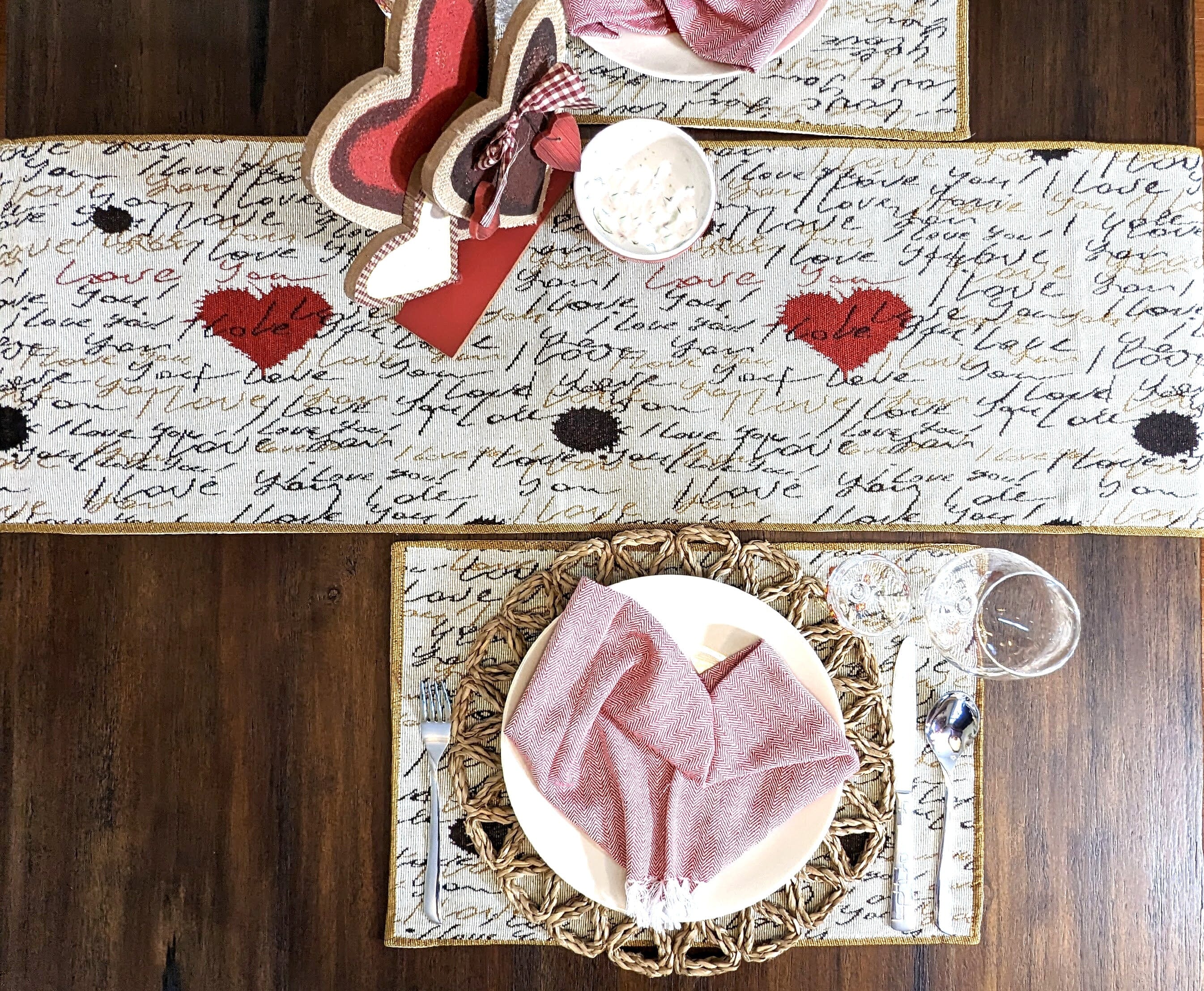 Tache Romantic I Love You Valentine’s Beige Woven Tapestry Table Runner (18111)