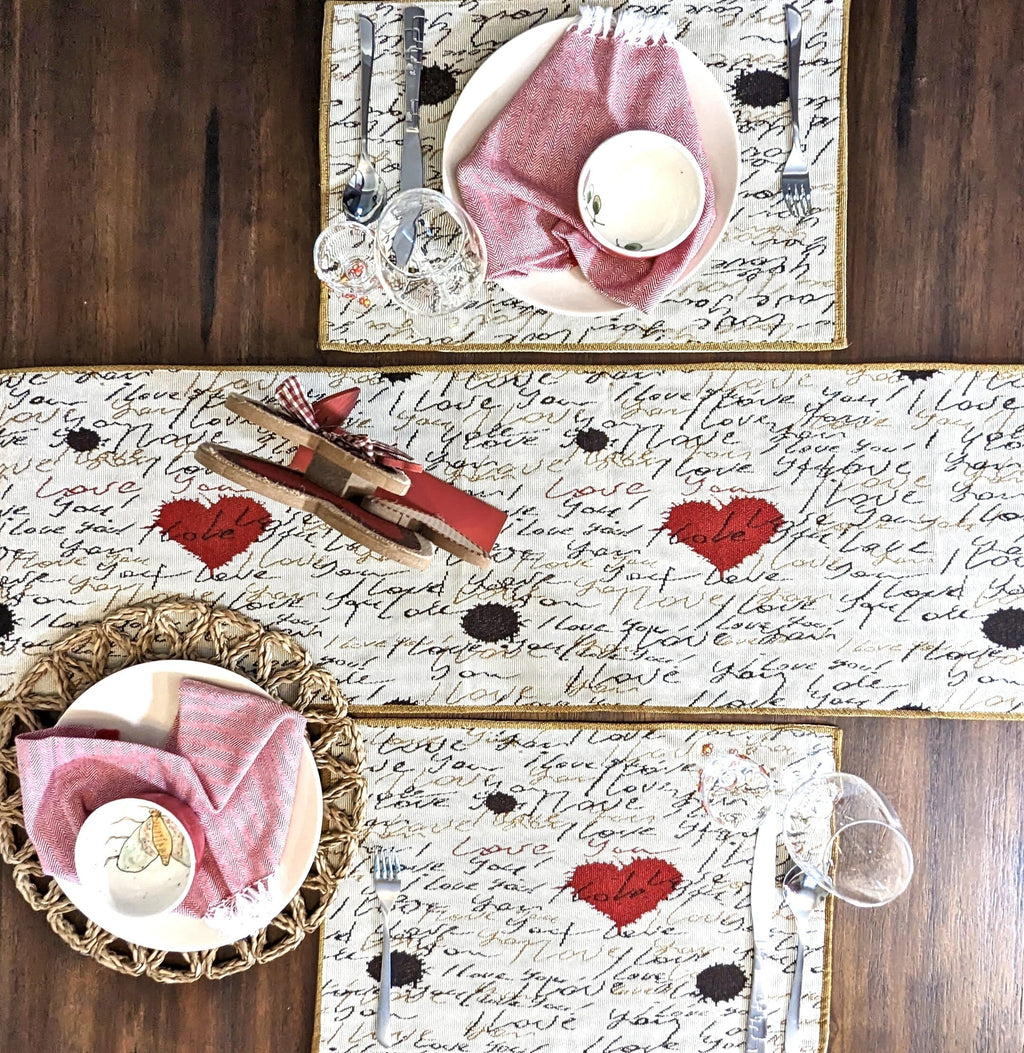 Tache Romantic I Love You Valentine’s Beige Woven Tapestry Table Runner (18111)