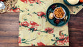 Tache Floral Red Roses Hummingbirds Golden Woven Tapestry Placemat Set (18115)