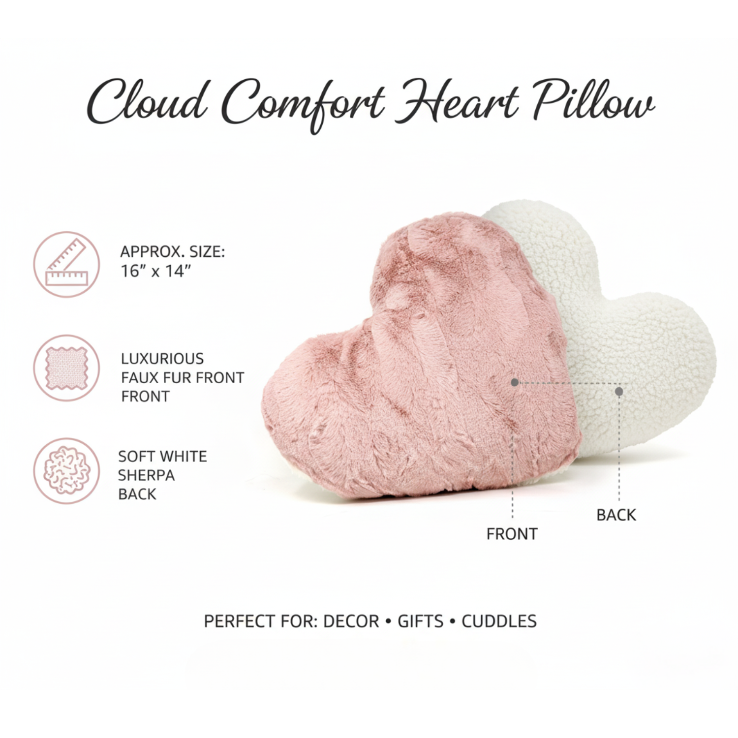 Tache Faux Fur Pink White Heart Shape Throw Pillow (#7)