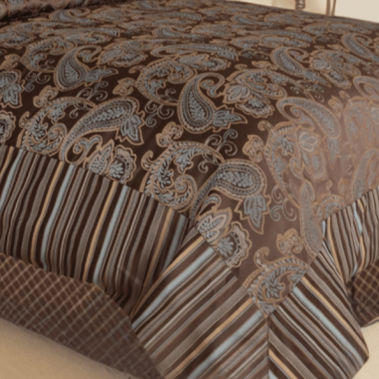 Tache Chenille Elegant Paisley Floral Striped Brown Blue Eastern Comforter Set With Zipper Cover (14070)