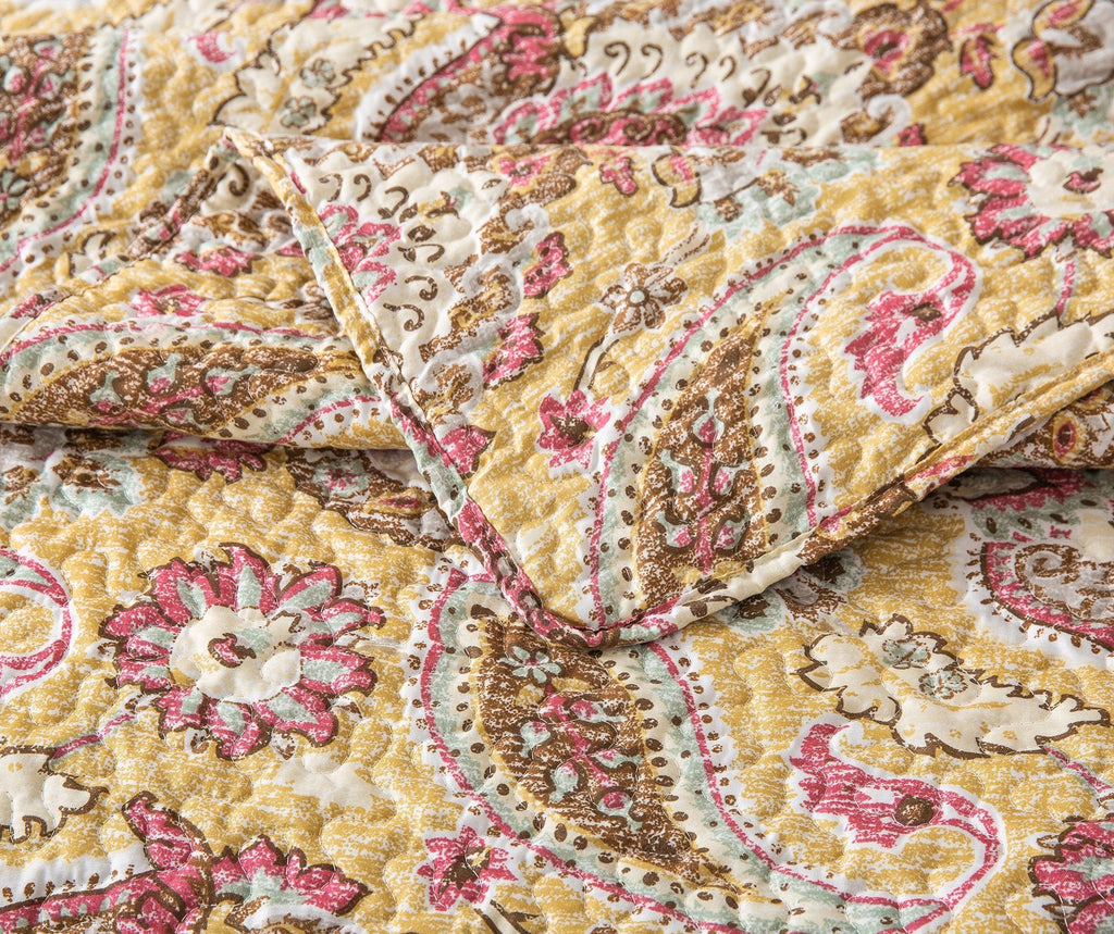 Tache Royal Medallion Floral Paisley Damask Yellow Pink Boho Chic Quilt Set (SD5357)