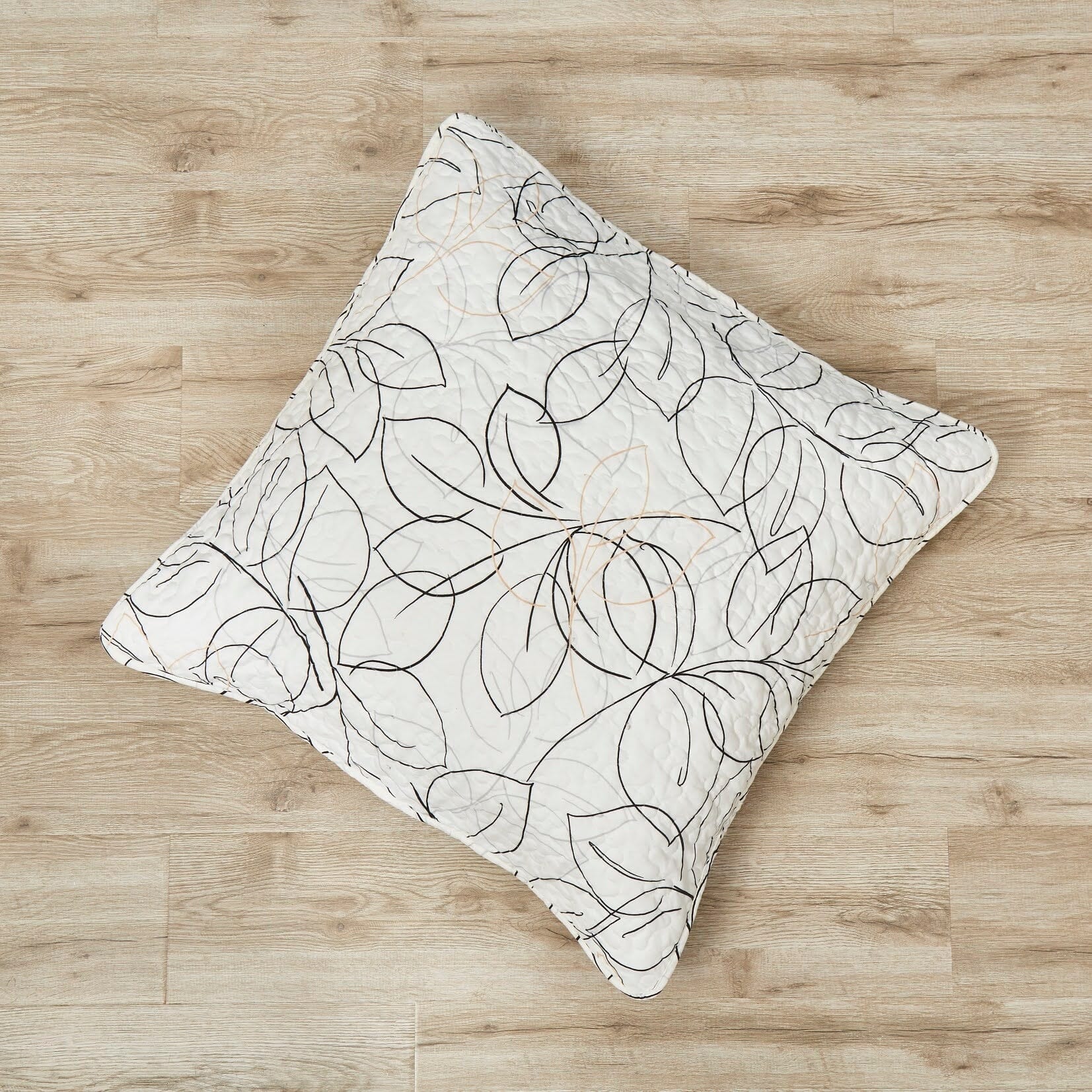 Tache Modern Abstract Leaf Line Art Foliage White Grey Black Gold Cushion Covers / Euro Sham (TJ3571)
