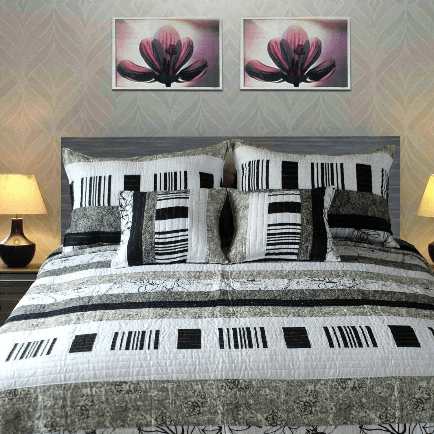 Tache Cotton Black White Gray Modern New York Penthouse Cushion Cover 2-Pieces (DXJ107075)