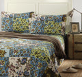 Tache Mystical Forest Green Blue Leaves Cotton Quilt Set (KST1504)