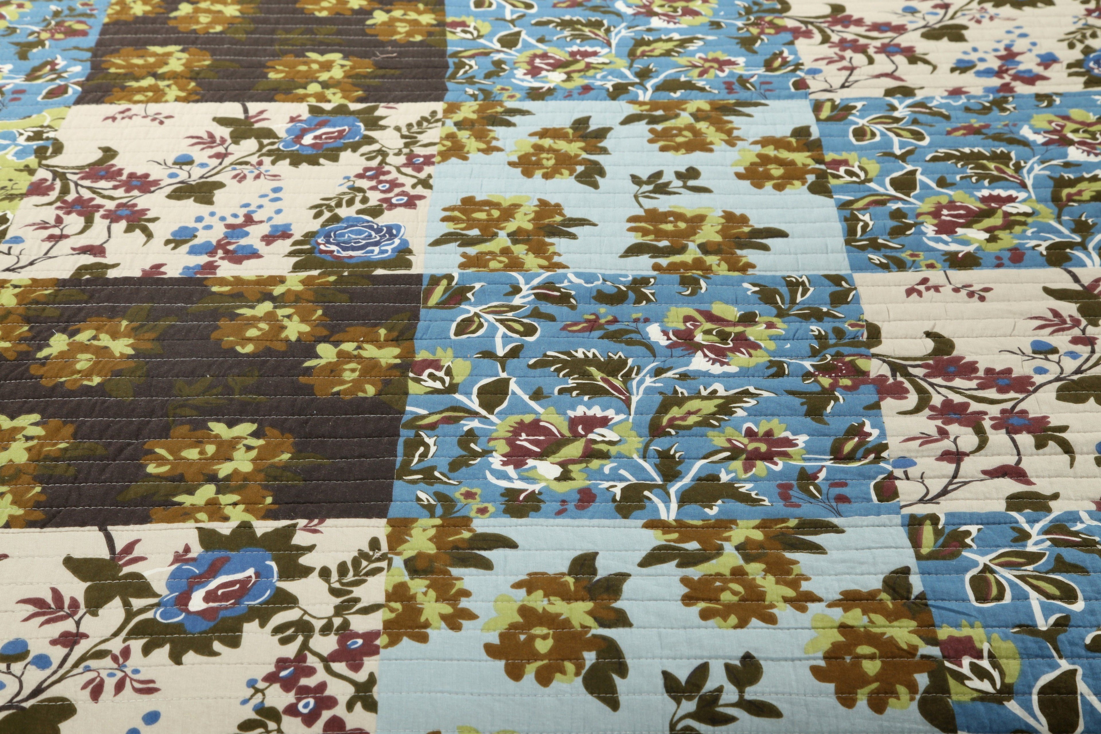 Tache Mystical Forest Green Blue Leaves Cotton Quilt Set (KST1504)