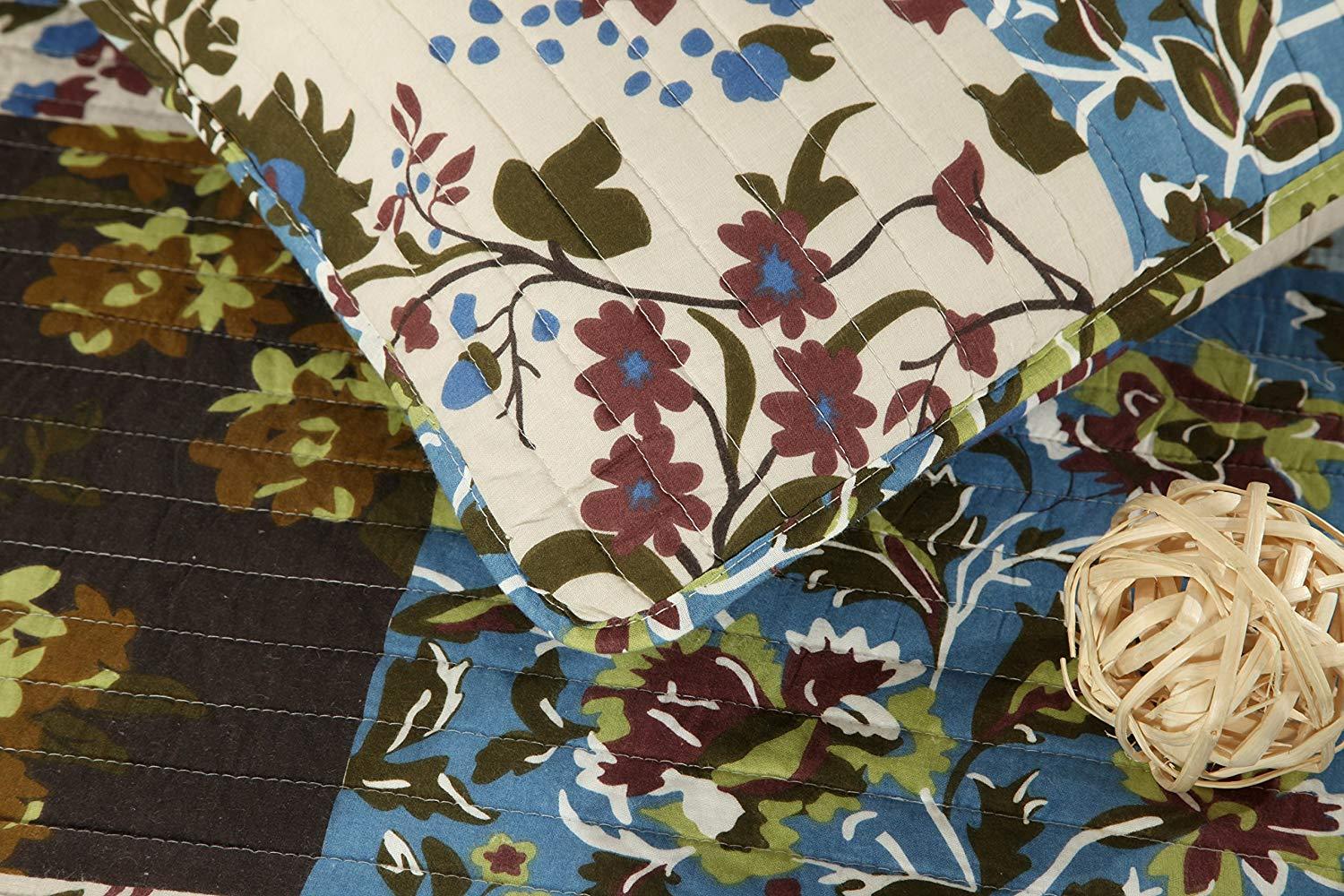 Tache Mystical Forest Green Blue Leaves Cotton Quilt Set (KST1504)