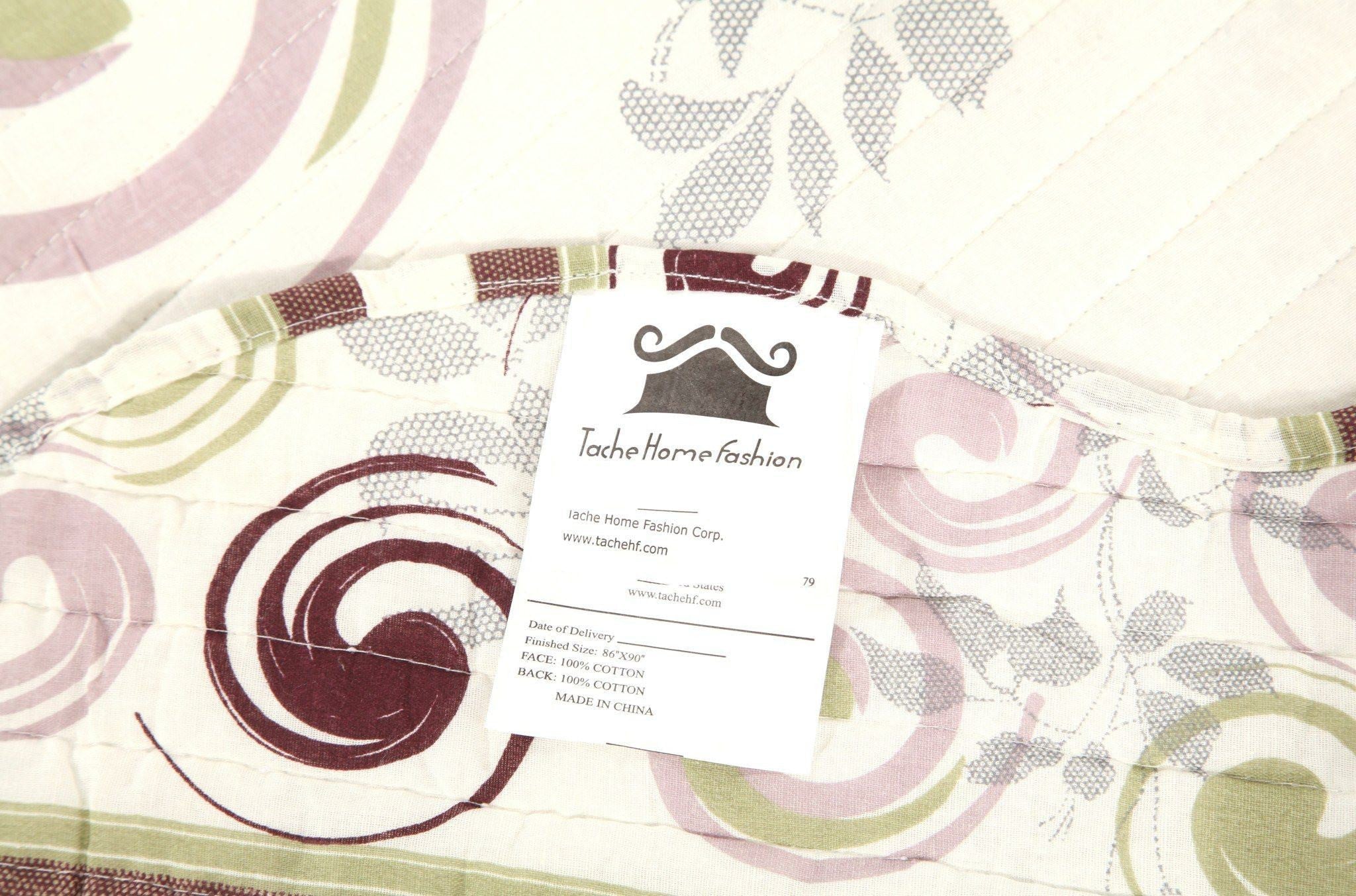 Tache Summer Storm Geometric Swirl Ivory White Scalloped Cotton Quilt Set (DSW019)