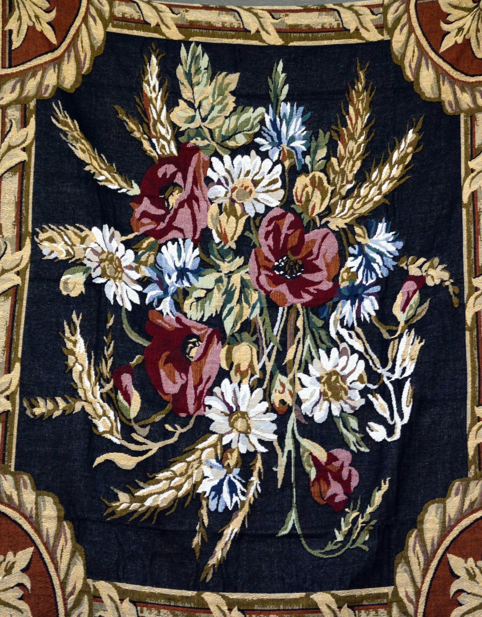 Tache Floral Wheat Bouquet Harvest Tapestry Throw with Fringe (1358)